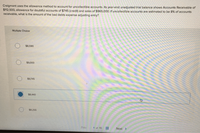 Craigmont uses the allowance method to account for uncollectible accounts